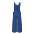 thumbnail image 4 of Gaecuw Jumpsuits for Women Dressy Sleeveless Cold Shoulder Backless Overall with Pockets V Neck Band Collar Solid Onesie One Piece Outfits Casual Long Pants Wide Leg Summer Romper Calf Length, 4 of 9