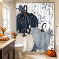 thumbnail image 2 of Navy Blue Fall Shower Curtain, Waterproof Shower Curtains for Bathroom, Pumpkin Botanical Autumn Thanksgiving Washable Fabric Bathtub Curtain Set Bath Decor with 12 Hooks Standard 72"x72", 2 of 8