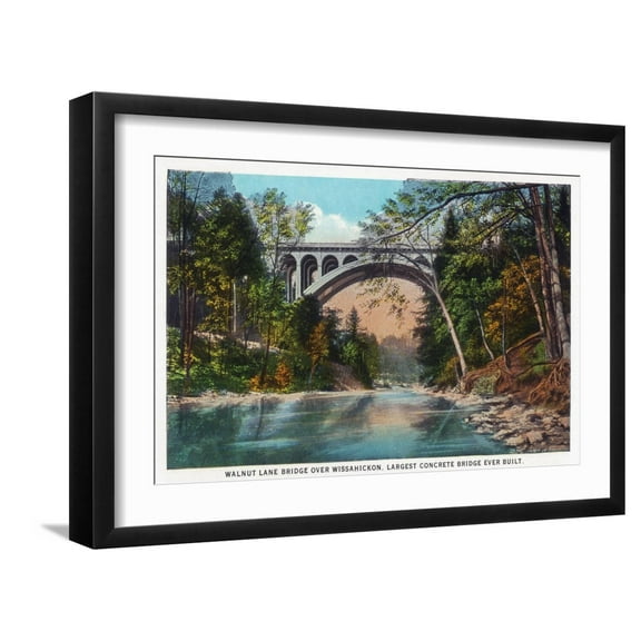 Art.com Philadelphia, Pennsylvania - Walnut Lane Bridge over Wissahickon River Art Print by Lantern Press, Black Frame Wall Art, 23" x 17"