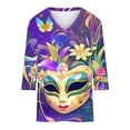 thumbnail image 4 of YUGYXL Women's Summer Mardi Gras 3/4 Sleeve Tshirts Fashion Plus Size Fancy Mask Printed Soft Loose Clothes Ladies V Neck Tunic Tees Carnival Theme Party Funny Tops, 4 of 4