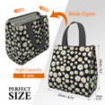 thumbnail image 3 of Daisy Pioneer Flower Black Pattern Insulated Lunch Bag for Women Men, Large Portable Soft Cooler Tote, Thermal Food Storage Bag with Pearl Cotton, 8.66L, 8.75"x5.75"x9.5", 3 of 6