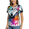 thumbnail image 2 of Vsdgher Cool Colorful Wolf Women Shirts V Neck Short Sleeve Tops T-Shirt Basic Tees, S to 3XLSmall, 2 of 5