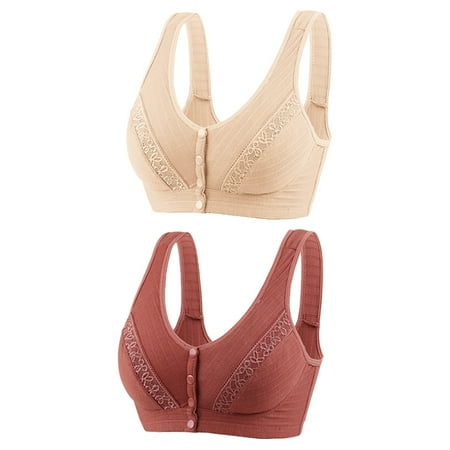 Itsame 2 Pack Everyday Casual Bra Set Womens Full Support Bra Tie Back Wireless Comfort Bralette Brown Size S