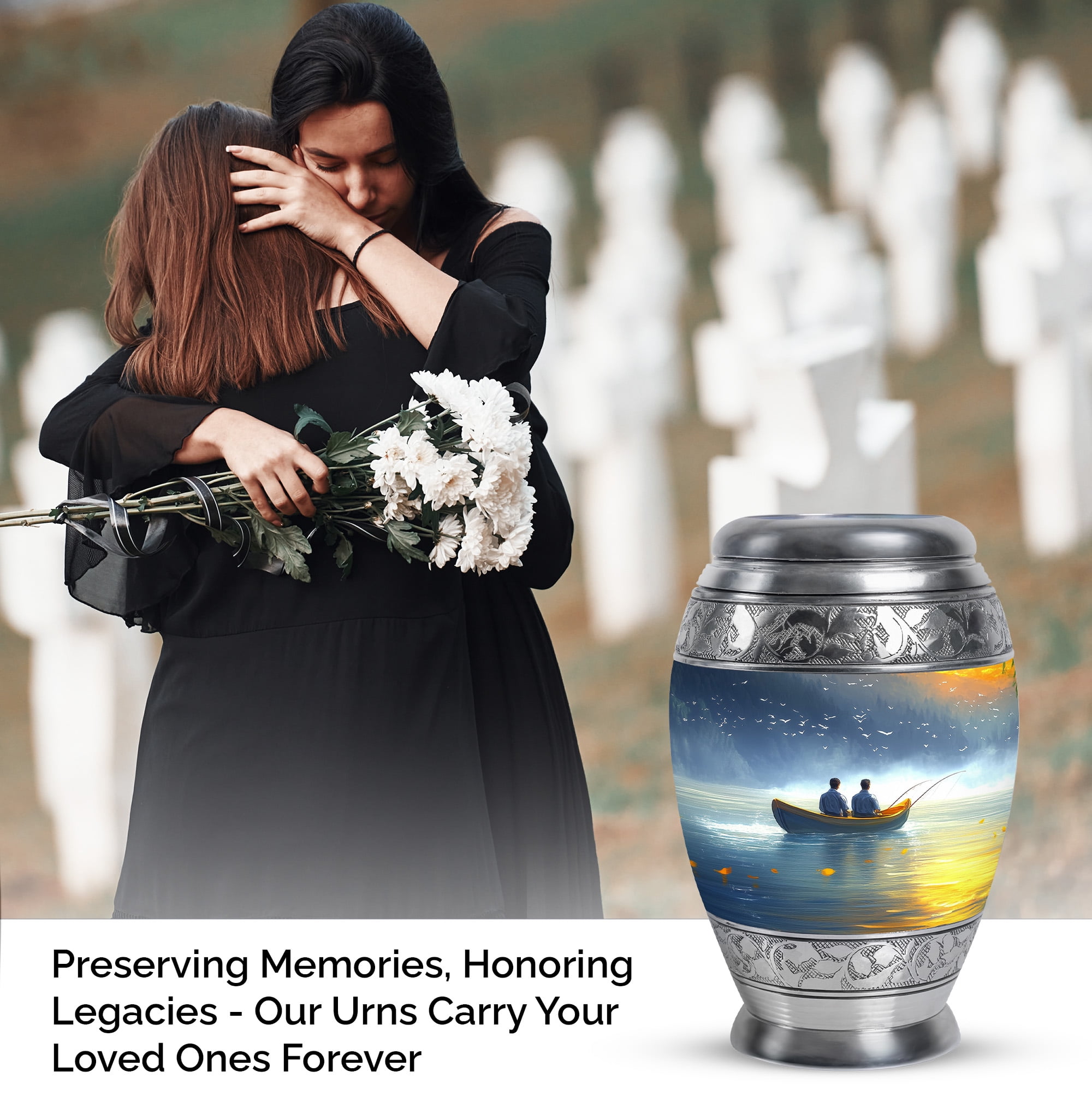 JAGASY Fishing Small Urn for Ashes for Women - Blue Mini Urns for Human Ashes Keepsake - Water Boat Birds Decorative Funeral Urns - Miniature Cremation Urn for Boy & Girl - (3 Inch)