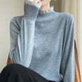 thumbnail image 4 of QUNYINEY Pullover Women's Sweater Gray Mock Neck Knit Solid Tops Regular Ruffle Long Sleeve Casual Sweaters, 4 of 6