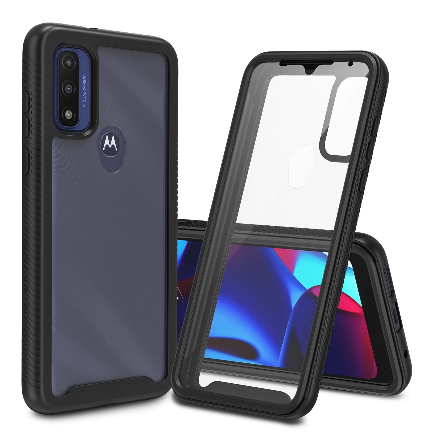 CBUS Heavy-Duty Phone Case with Built-in Screen Protector Cover for Motorola Moto G Pure (Black)