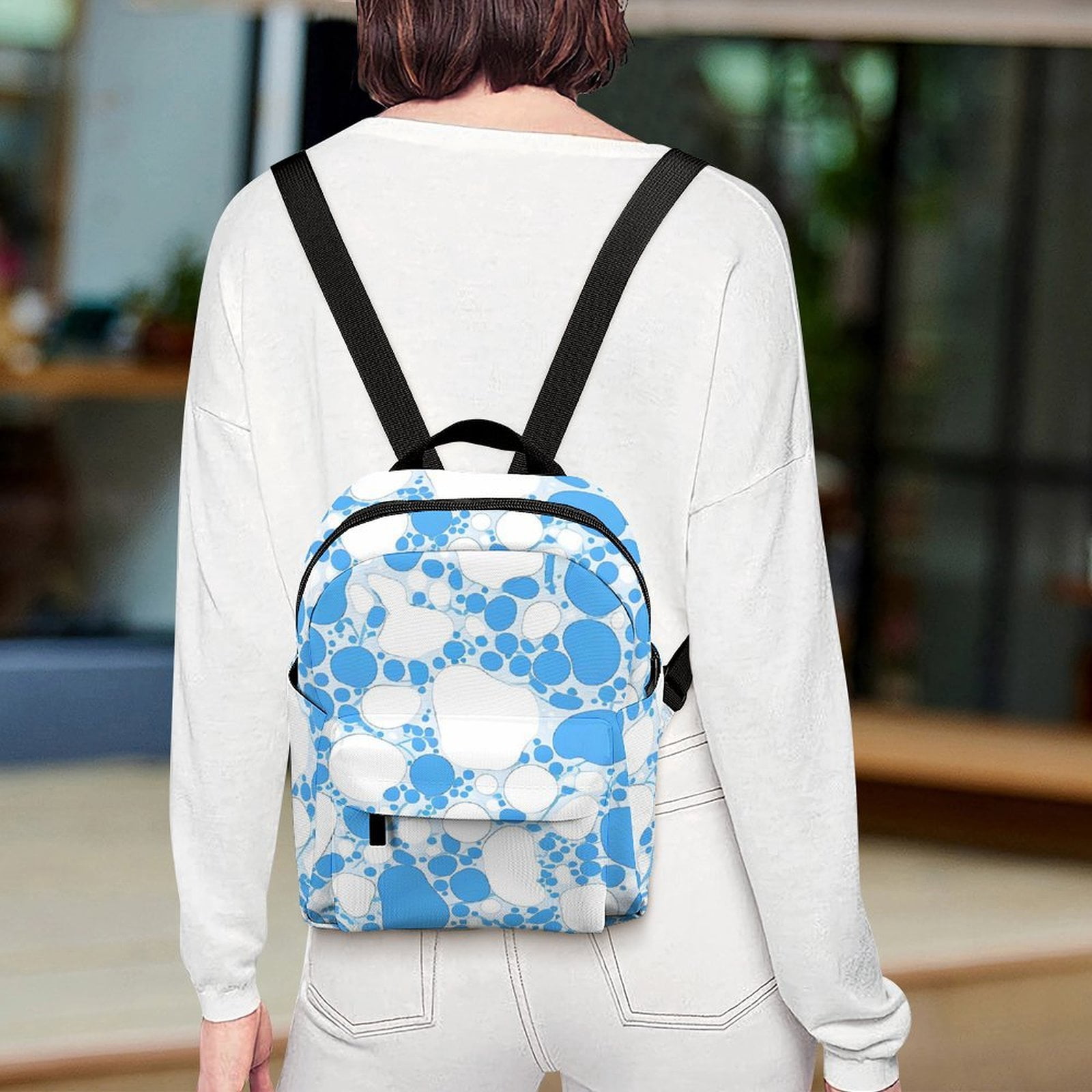 8.1×10in Casual Women'S Backpack With Anti-Contraction And Stretch For Sports Activities Travel Picnics Milk Cow Skin Print Style PowDerBlue_4