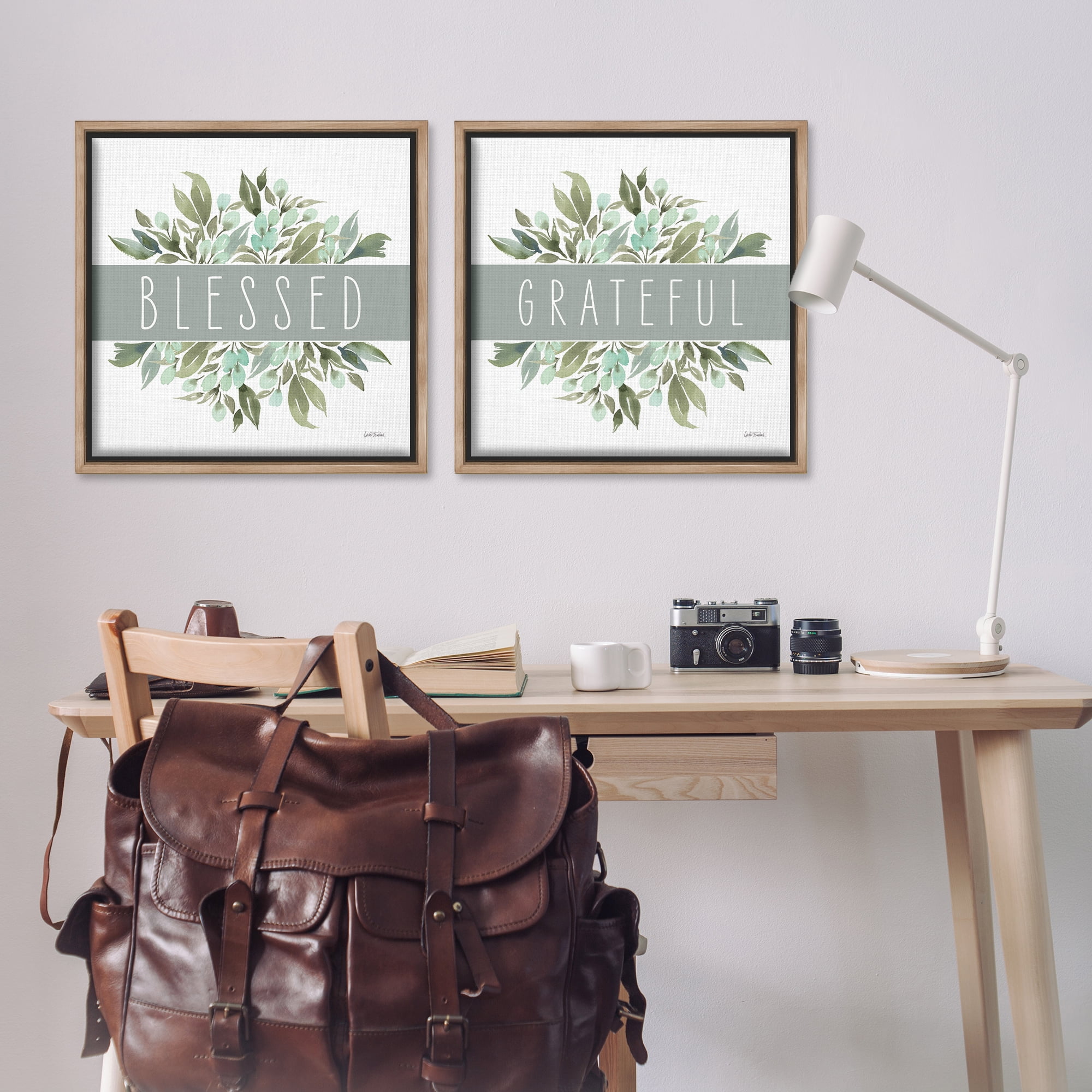 Stupell Industries Blessed Grateful Sentiment Text & Numbers Painting Brown Floater Framed Canvas Art Print Wall Art, 25 x 25, Set of 2