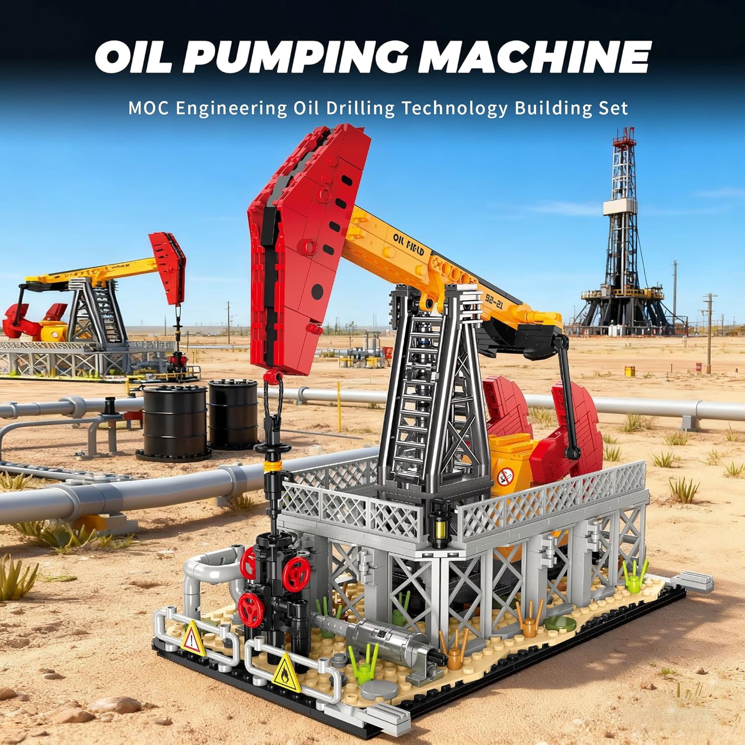 Engineering Oilfield Model Building Block Sets, Petroleum Engineering Model Kit with Gas Pipeline & Tanker Truck, Desktop Decor Display for Room, Unique Gift STEM Toys