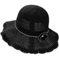 thumbnail image 4 of CoCopeaunts Women Bucket Hat Hollow Out Solid Color Bucket Cap Collapsible Dome Basin Hat with Flower Hatband Ruffled Brim, 4 of 8