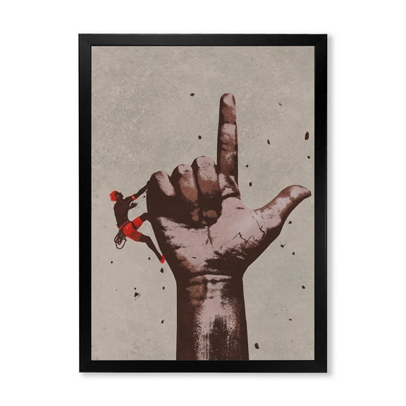 Designart 'Climber With Finger Pointing Up Sign' Modern Framed Art Print