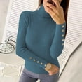 thumbnail image 2 of Fiaer Fall Turtleneck Sweaters for Women Slim Fit Cozy Long Sleeve Solid Lightweight Fashion Comfort Button Decor Knit Tops Blue M, 2 of 7