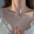 thumbnail image 4 of Janrevotw Double Necklace Female Simple Design Sense Niche Net Red Temperament Cold Wind Collarbone Chain New With Diamond Butterfly, 4 of 4