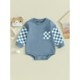 thumbnail image 3 of Musuos Baby Girls Boys Autumn Loose Romper 3 6 12 18M Long Sleeve Crewneck Plaid Print Contrast Color Romper, 3 of 9