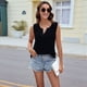 thumbnail image 4 of Camisetas Sin Mangas Plisadas para Mujer, Blusas Casuales Sin Mangas con Cuello en V, Camiseta Básica de Verano. Negro M, 4 of 9