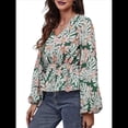 thumbnail image 2 of Top de Larga para Mujer, Jersey Fino, Cuello en V, Abullonada, Babydoll, Ligero, de Poliéster Verde XL, 2 of 10