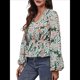 thumbnail image 2 of Top de Larga para Mujer, Jersey Fino, Cuello en V, Abullonada, Babydoll, Ligero, de Poliéster Verde M, 2 of 10