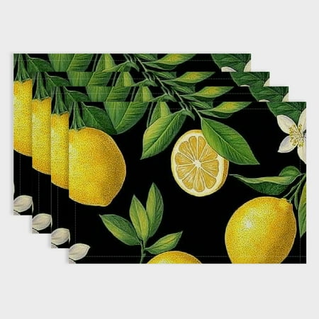 

Pratyus Lemons Leaves Flower Linen Placemat Set of 4 for Elegant Dining Table - Heat Resistant Stain Resistant Insulated - Perfect for Parties and Home Decor 18x12in