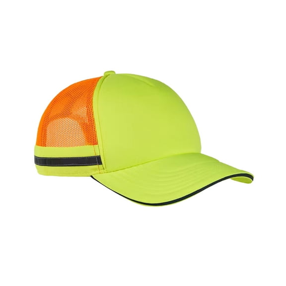 Big Accessories Safety Trucker Hat for Men, High Visibility Durable Lightweight Workwear Hat, Neon Yellow /Neon Orange, Single Pack, One Size