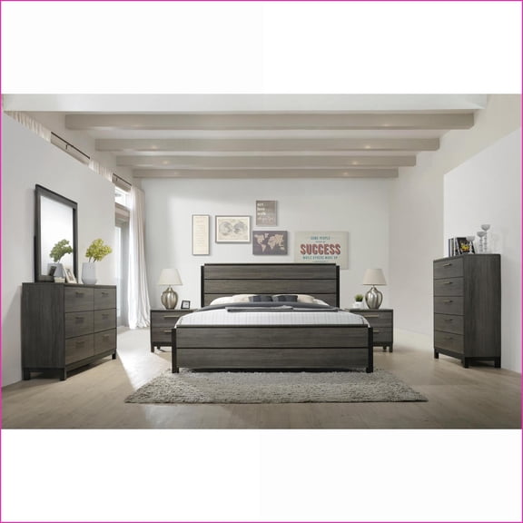Bedroom Set, Ioana 6-Piece Queen Size Contemporary Slate Gray Wood | Wood | Standard Beds