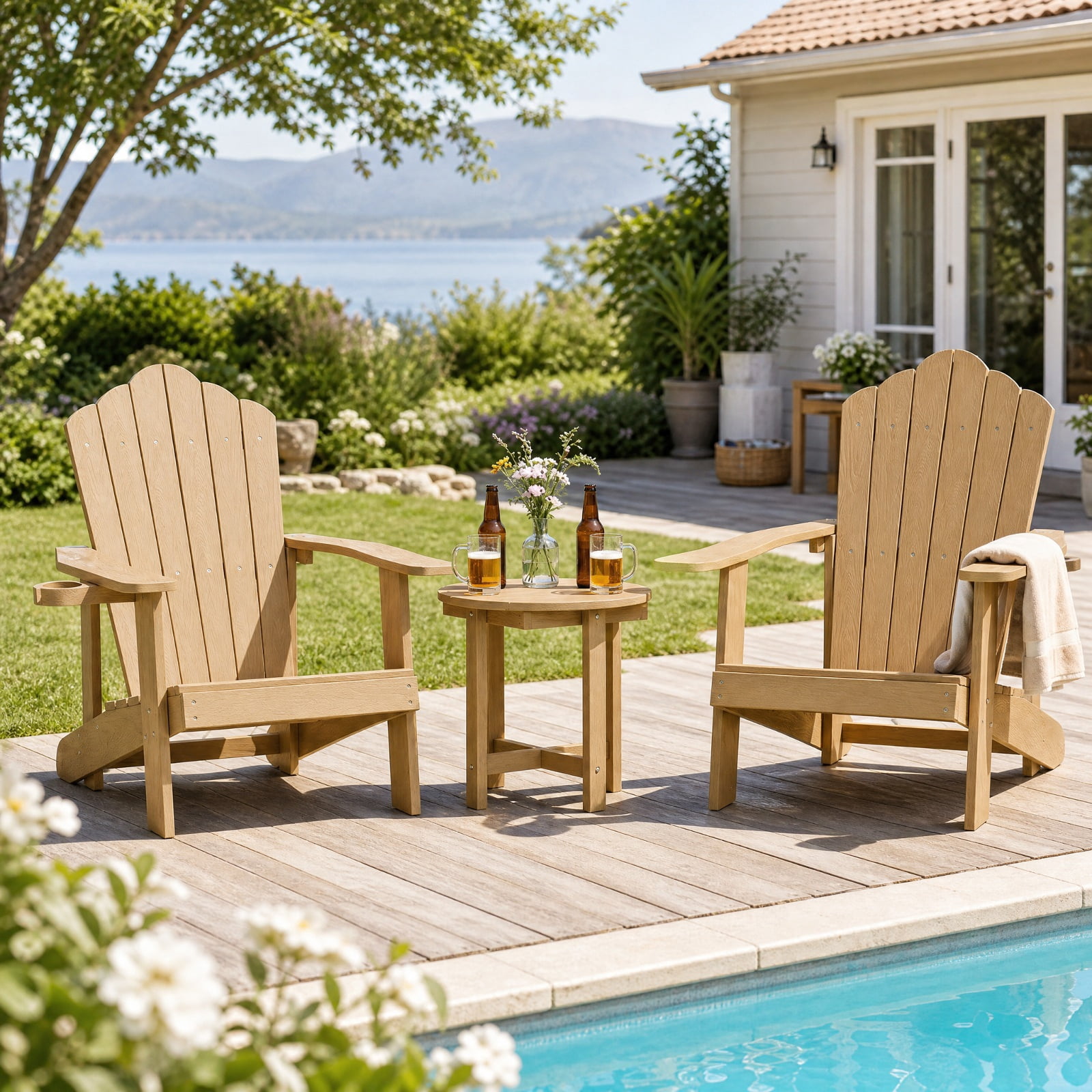 Biotree 18 Inch Adirondack Side Table, All-Weather HIPS Outdoor End Table with Slatted Wood-Grain Top and Stable Base for Garden Porch Deck, Coffee
