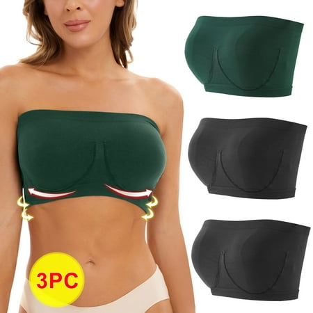 

MELDVDIB Women s Strapless Bralette Seamless Bandeau Stretchy Non-Padded Bandeau Tube Top Bra in Multi Color 3 Pieces Gift Summer Saveings Clearance