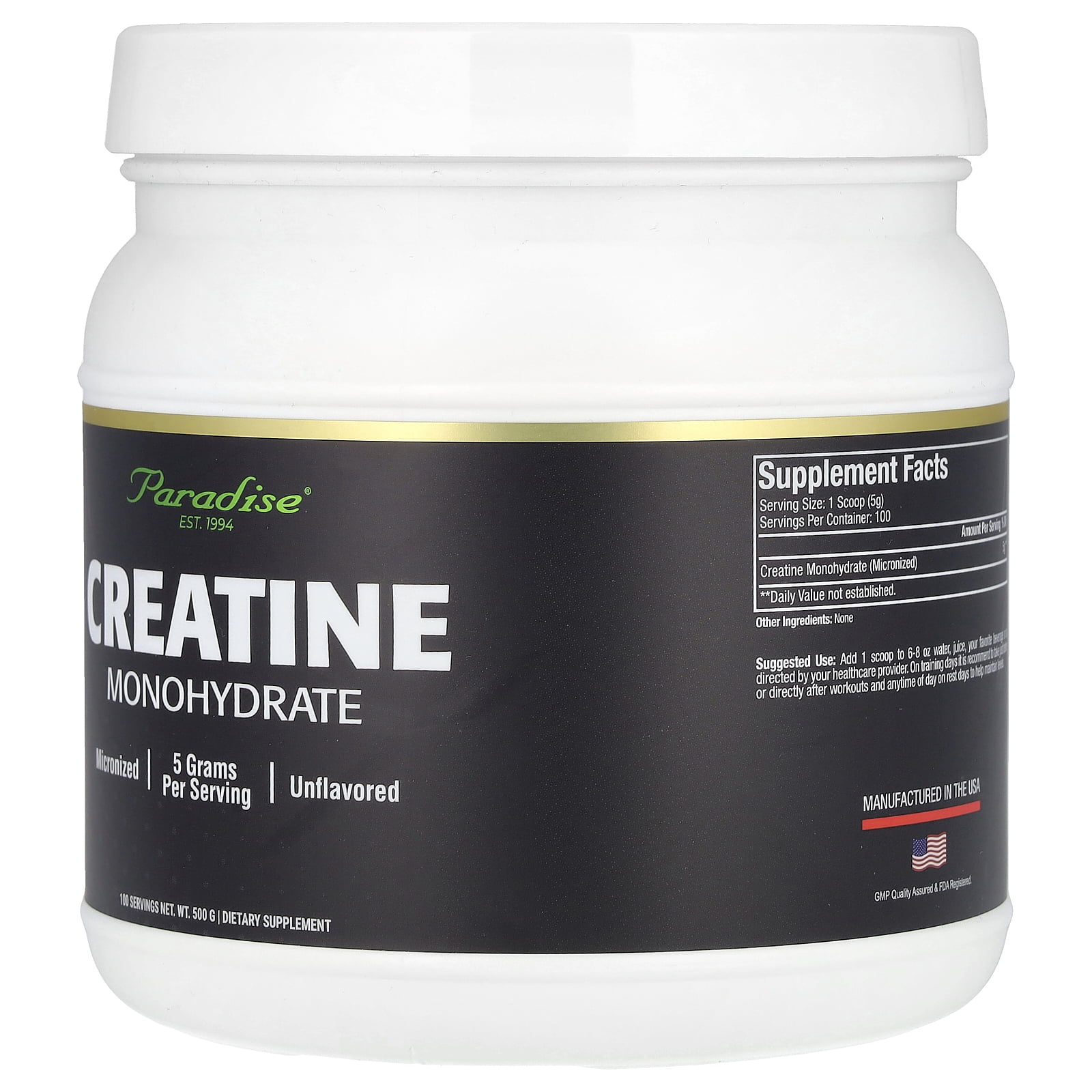 Paradise Herbs Creatine Monohydrate, Unflavored, 500 g