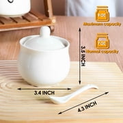 Quyimy Ceramic Sugar Bowl with Lid and Spoon, Porcelain Salt Storage Jar, White Seasoning Container for Home and Kitchen, 7 Ounces (White)