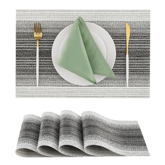 Woven Placemats Set of 4 - Heat Resistant Non-Slip Place mats for Dining Table, Washable Durable PVC Vinyl Woven Table Mats