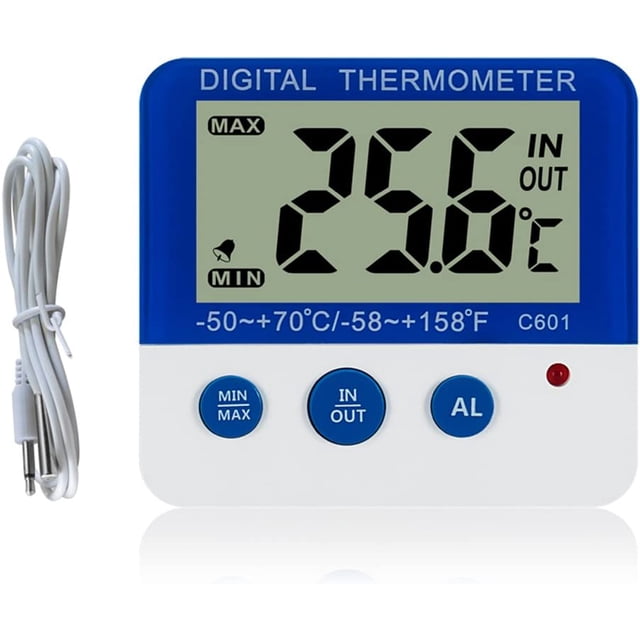 Digital Freezer/Refrigerator Thermometer with Magnet and Stander Digital Freezer Thermometer with Max/Min LED Alarm Indicator Memory Freezer Thermometer