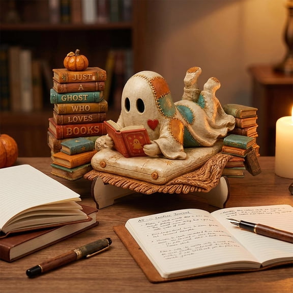 WDOBM Halloween Decorations, Reading Ghost Wooden Ornament Fall Halloween Table Shelf Gift, Halloween Home Decor, Halloween Ghost, Halloween Tabletop Decor for Holiday Gifts