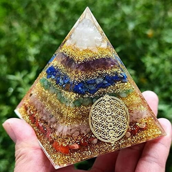 Orgonite 7 Chakra Energy Pyramid Aura Quartz Divination,EMF Protection Home Ornaments(8CM,Extra Large)