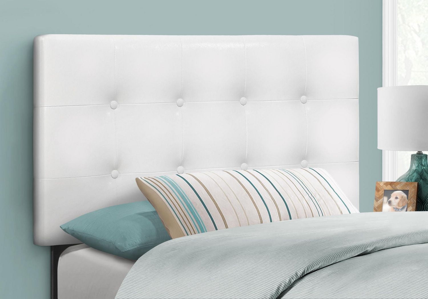 Monarch Specialties Bed, Headboard Only, Twin Size, Bedroom, Upholstered, Pu Leather Look, White, Transitional