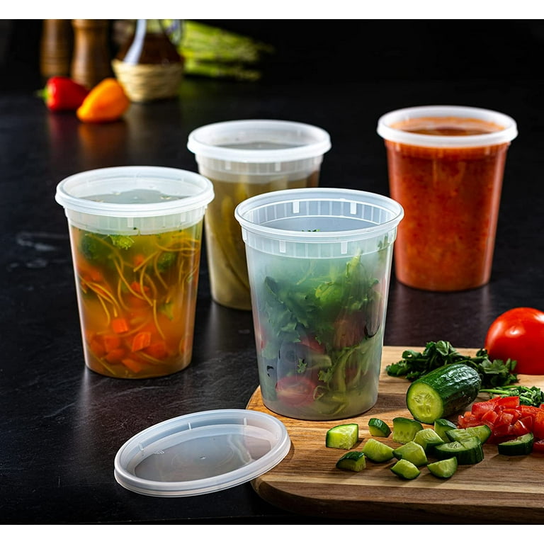 32 oz Deli Food Storage Container Cups with Lids (24 Pack)