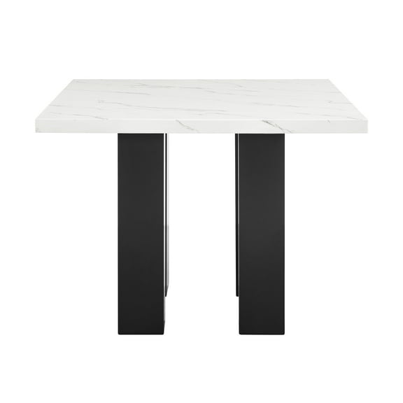 Newboti Furniture 1pc Contemporary Transitional Counter-Height Square Dining Table Faux Marble Top Black White Wooden Stone 27393