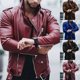 thumbnail image 3 of Mens Retro Leather Jacket Motorcycle Stand Collar Biker Coat Zip Up Outwear Top, 3 of 8