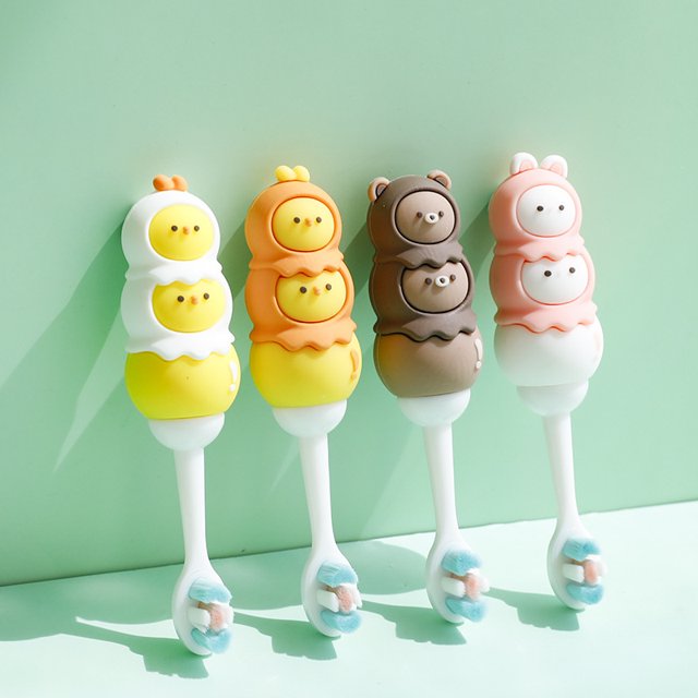 4 dibujos animados para niños 10,000 cabello cepillo de dientes para bebé lindo suave pelo fino protector bucal de silicona mango antideslizante cepillo de cabeza pequeña 11,5*1,5 cm