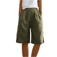 thumbnail image 4 of RYRJJ Womens Summer Cotton Linen Bermuda Shorts Elastic High Waist Wide Leg Shorts Loose Knee Length Shorts Side Split Casual Beach Shorts(Army Green,M), 4 of 8