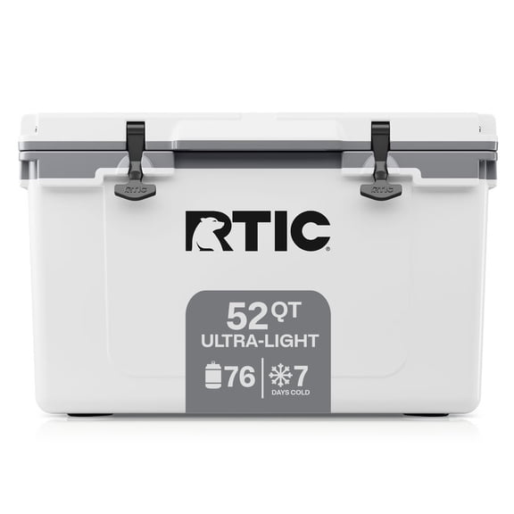 RTIC 52 QT Hard-Sided Ice Chest Cooler, Ultra-Light, Fits 76 Cans, White & Grey