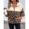 thumbnail image 6 of Women'S Fleece Jacket Coats Color Block Leopard Print Fuzzy Faux Fur Cropped Jackets Zip Up Fall Clothes Apricot XL, 6 of 9