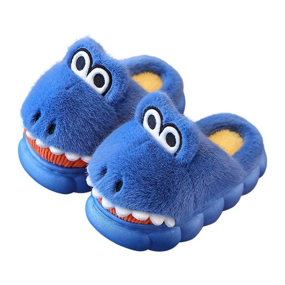 MUXiin Slippers Kids Size 1 Girls Slippers Dinosaur Design Indoor Footwear Cozy Comfortable Home Use Winter Everyday Wear For Kids Ages 4 To 13(5.5-6 Years,Blue)