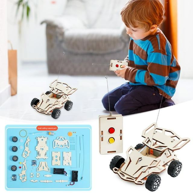 Uklsqma Puzzle Science Experiment Remote Control Racing Model Kit | Educational Diy Wood Handicraft Material Package for Kids Stem Learning | Hands-On Assembly, Circuit Building, Teamwork Development