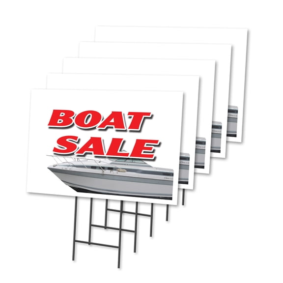 BOAT SALE 5 Pack Of 12" x 16" Yard Sign & Stake | Advertise Your Business | Stake Included Image On Both Sides | Made in The USA