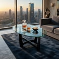 thumbnail image 6 of Demi Bonn Oval Coffee Table, Dining Center Tables with Tempered Glass Tabletop and Rubber Wood Legs for Living Room, Bedroom, Office and Balcony, Black, 6 of 9