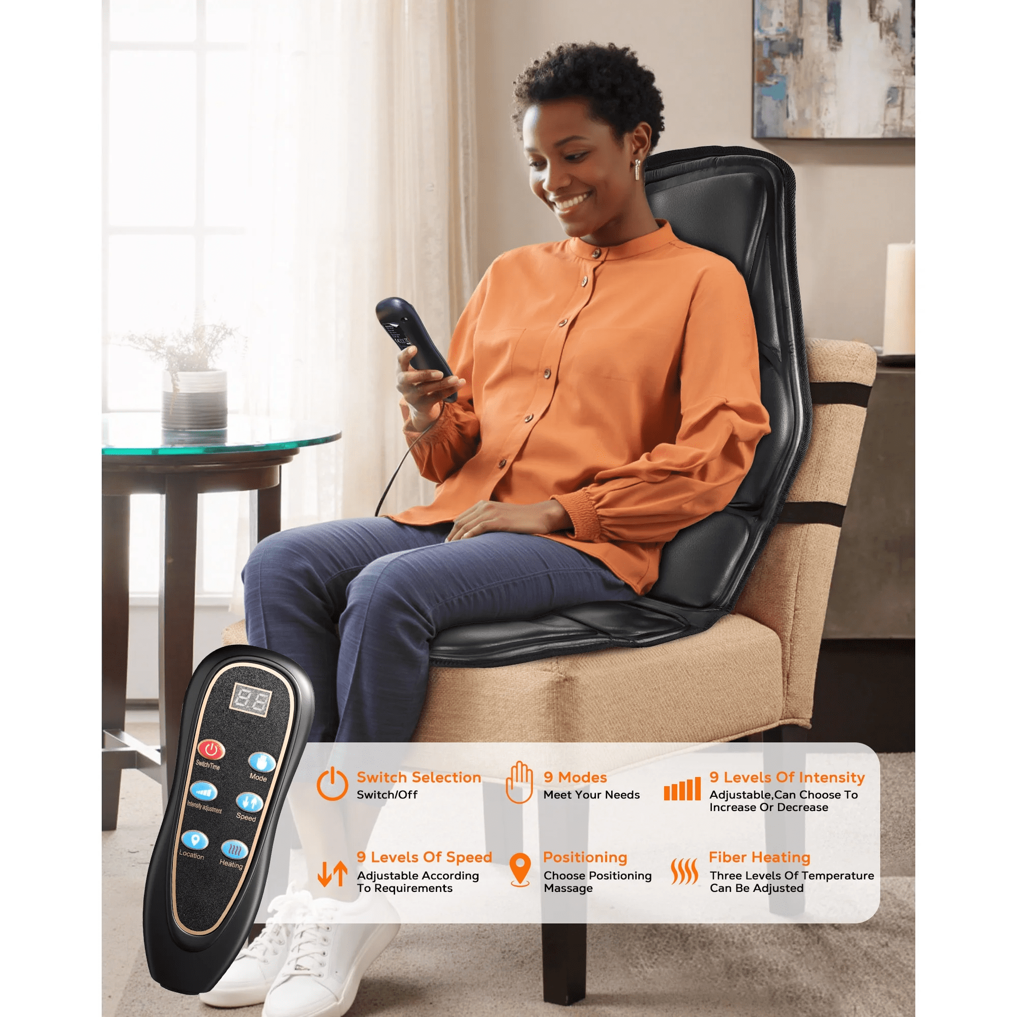 BOKYAN Back Massager, Electric Full Body Massager with Heat, Seat Cushion Massager Vibration Chair Pad for Home Car, Gifts