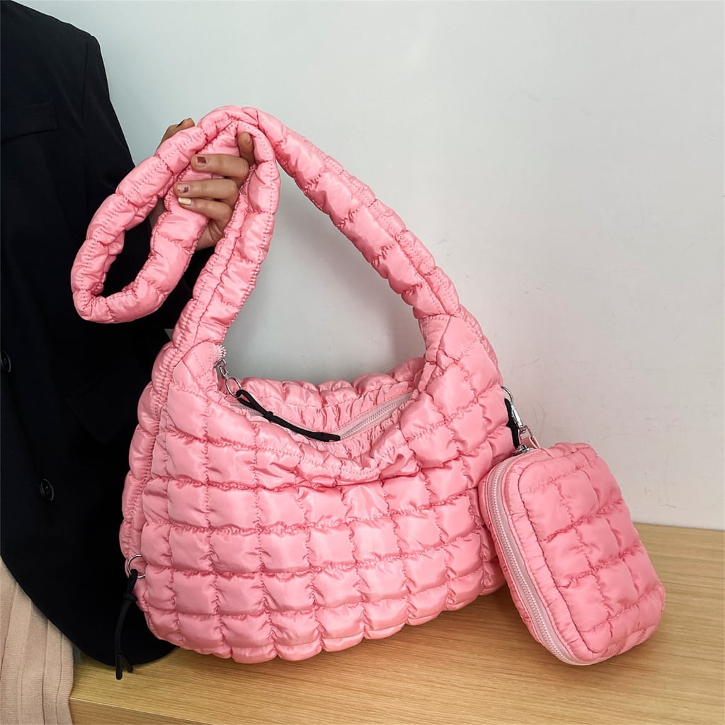 FENOHREFE Fashionable Puffer Shoulder Bag for Women Quilted Lightweight Spacious Crossbody Bag with Small Zippers Makeup Purse