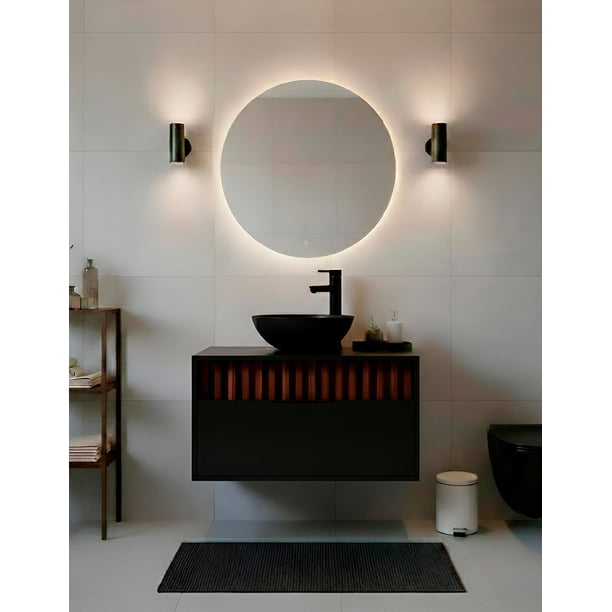 Gabinete para Baño Flotante con Ovalín y Llave Mezcladora,Diseño Minimalista con Detalle con Lambrín, Mueble Suspendido Moderno.