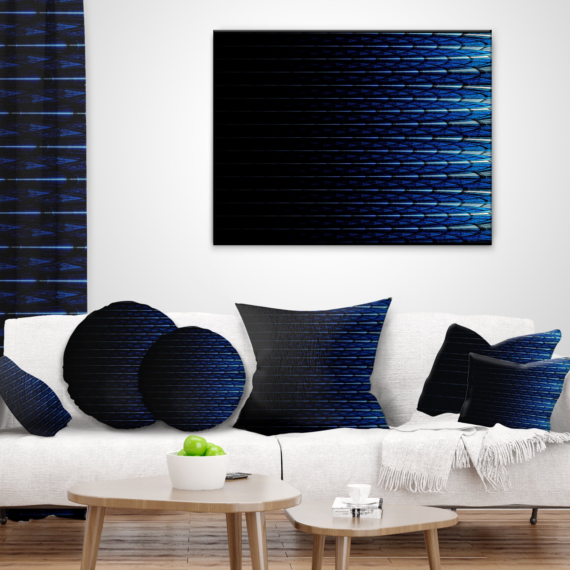 Designart Blue Symmetrical Fractal Flower - Abstract Throw Pillow - 16x16