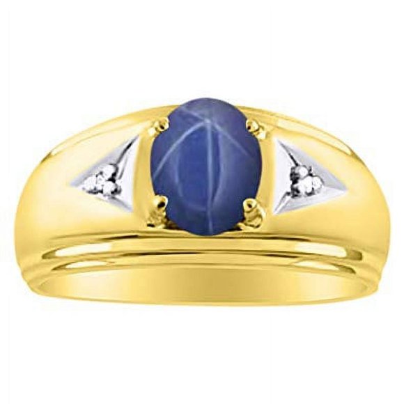 *RYLOS Classic Beautiful Blue Star Sapphire & Diamond Ring - September Birthstone*; 14K Yellow Gold-plated-silver
