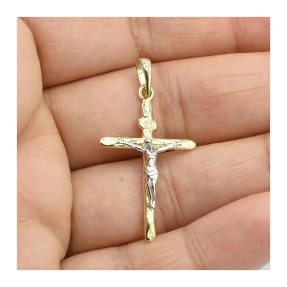 1 3/8" Jesus Cross Crucifix Unisex Adult Yellow White Gold Pendant 10K Gold, 1.94 Gr - GOLDUM NYC